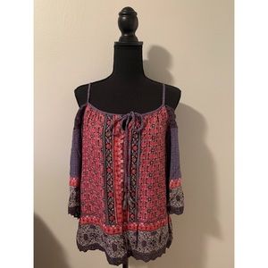 Angie Cold Shoulder Blouse with Bell Sleeves